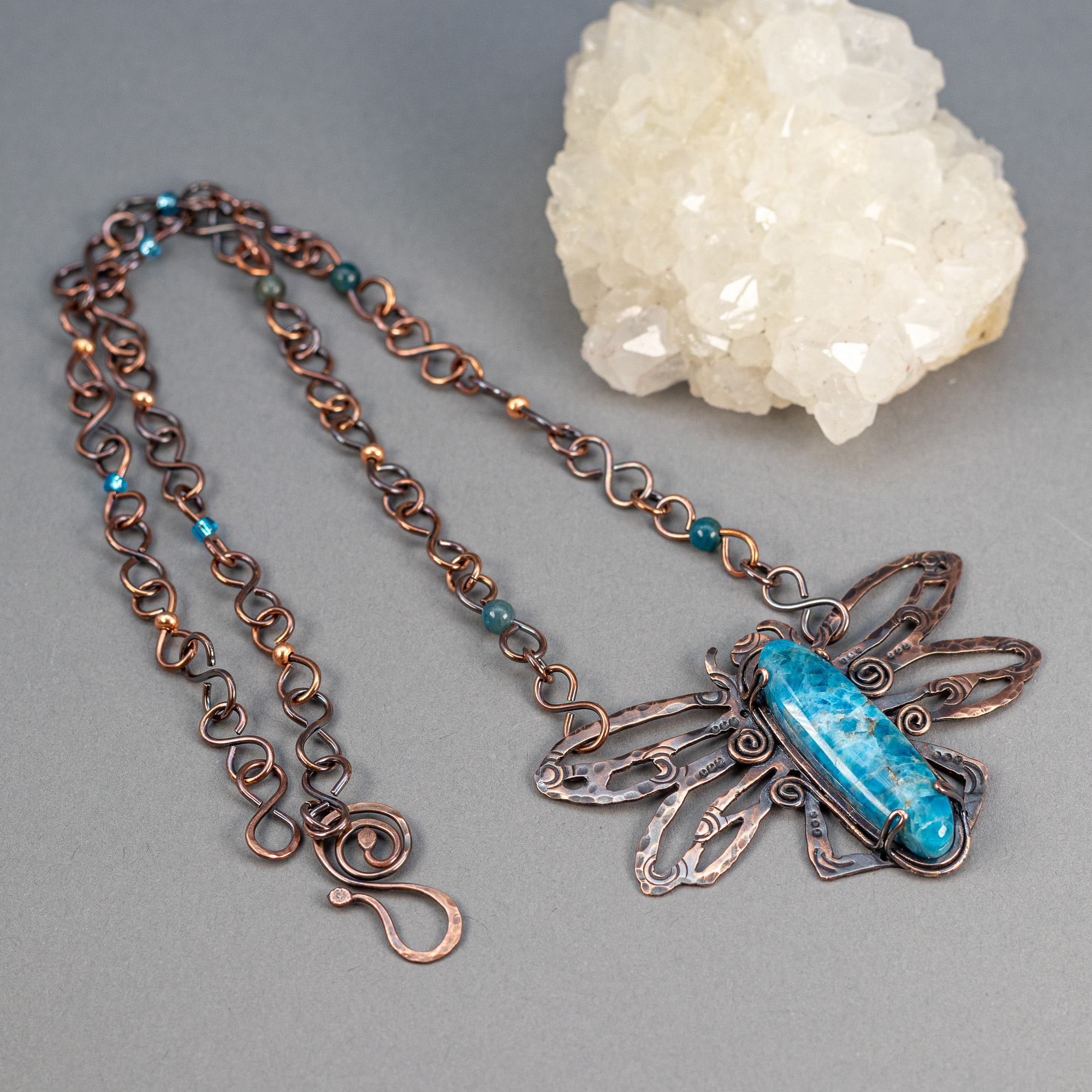 Metalwork Slue Stone Dragonfly Necklace