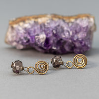 Brass Spiral Post Earrings with Smoky Quartz Drop