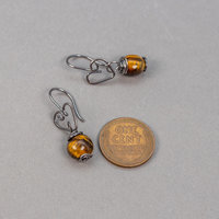 Dainty Golden Brown Tiger's Eye Earrings in Oxidized Sterling Silver