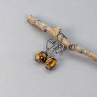 Dainty Golden Brown Tiger's Eye Earrings in Oxidized Sterling Silver