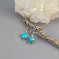 Curlicue Silver Earrings with Campitos Turquoise, Genuine Turquoise Whimsical Drop Earrings