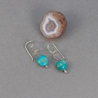 Curlicue Silver Earrings with Campitos Turquoise, Genuine Turquoise Whimsical Drop Earrings