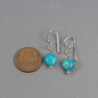 Curlicue Silver Earrings with Campitos Turquoise, Genuine Turquoise Whimsical Drop Earrings