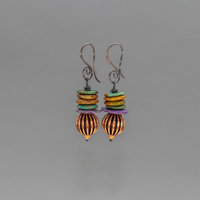 Chunky Copper and Natural Stone Beaded Earrings, Turquoise and Charoite Earrings