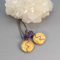 Rustic Copper Wire Wrap Earrings with Orange and Purple Stones