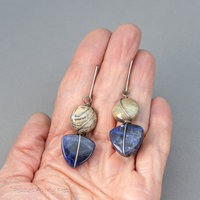 Sodalite Earrings with Beige Jasper, Sterling Silver Blue Stone Earrings with Nickel-free Niobium Hooks