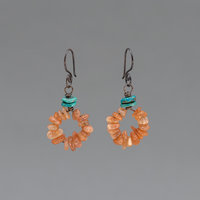 Sunstone and Turquoise Earrings, Boho Gemstone Chip Circle Earrings