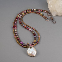 Harlequin Pearl Necklace, Two Strand Multicolor Freshwater Pearl Necklace