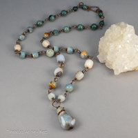 Natural Aquamarine Pendant Necklace, Multi Stone Handmade Station Chain