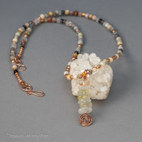 Topaz Pendant on Beaded Necklace with Agate, Quartz, Obsidian, and Copper