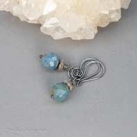 Blue Calcite Beaded Drop Earrings with Pyrite Druzy Chips
