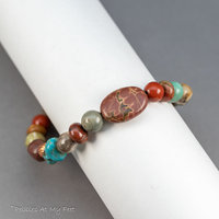 Earthy Jasper and Turquoise Beaded Stretch Bracelet for Women