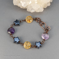 Chevron Amethyst and Citrine Natural Stone Link Bracelet 