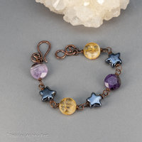 Chevron Amethyst and Citrine Natural Stone Link Bracelet 