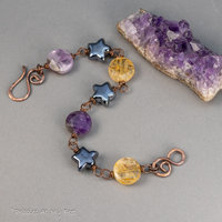 Chevron Amethyst and Citrine Natural Stone Link Bracelet 