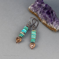 Stacked Turquoise Copper Heart Earrings