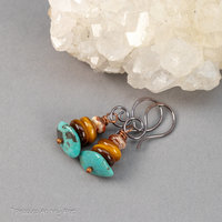 Stacked Stones Earrings with Genuine Turquoise Tiger's Eye and Jasper