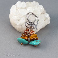 Stacked Stones Earrings with Genuine Turquoise Tiger's Eye and Jasper