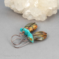 Copper Wired Earrings with Turquoise and Red Creek Jasper Stones