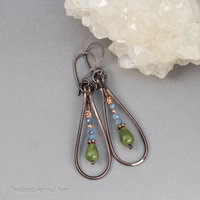 Blue and Green Gemstone Copper Teardrop Earrings