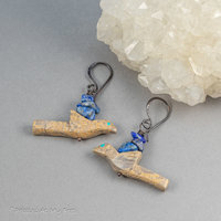 Primitive Bird Earrings with Lapis Stones