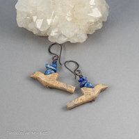Primitive Bird Earrings with Lapis Stones