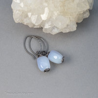 Sky blue Chalcedony Pebble Earrings Handmade in Sterling Silver