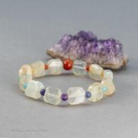 Rustic Moonstone and Rainbow Gemstone Stretch Bracelet