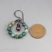 Moss Agate and Garnet Hoop Earrings in Copper