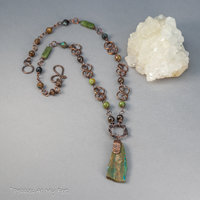 Peruvian Opal Slab Pendant with Handcrafted Copper Celtic-Inspired Chain