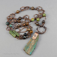 Peruvian Opal Slab Pendant with Handcrafted Copper Celtic-Inspired Chain