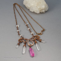 Copper Lavalier Necklace with Quartz Crystal Points