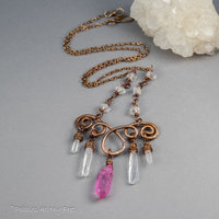 Copper Lavalier Necklace with Quartz Crystal Points