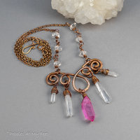 Copper Lavalier Necklace with Quartz Crystal Points