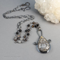 Unique Fossil Coral Stone Pendant Necklace Handcrafted in Sterling Silver