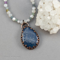 Sapphire Moonstone and Kyanite Beaded Necklace with Copper Set Sieber Agate