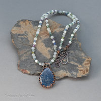 Sapphire Moonstone and Kyanite Beaded Necklace with Copper Set Sieber Agate