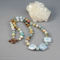 Knotted Cord Gemstone Necklace with Natural Aquamarine