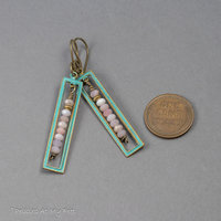 Art Deco Style Geometric Earrings, Pink Opal and Brass 