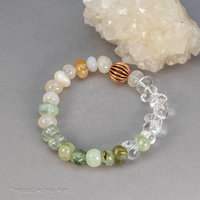 Pebble Bracelet in Soft Colors with Prehnite, Flower Agate, and Crystal Quartz