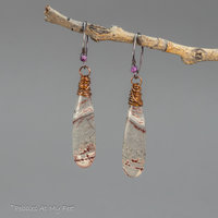 Gray Stone Teardrop Earrings Handmade in Copper