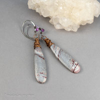 Gray Stone Teardrop Earrings Handmade in Copper