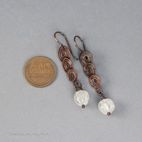 Spiral Earrings in Copper with White Quartz Stones