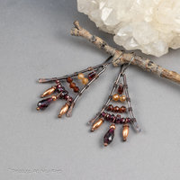 Red and Orange Garnet Boho Fan Earrings