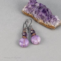 Copper Wire Wrapped Two-Tone Amethyst Earrings 