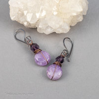 Copper Wire Wrapped Two-Tone Amethyst Earrings 
