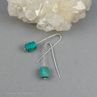Sterling Silver Wire Threader Earrings with Teal Chrysocolla Stones