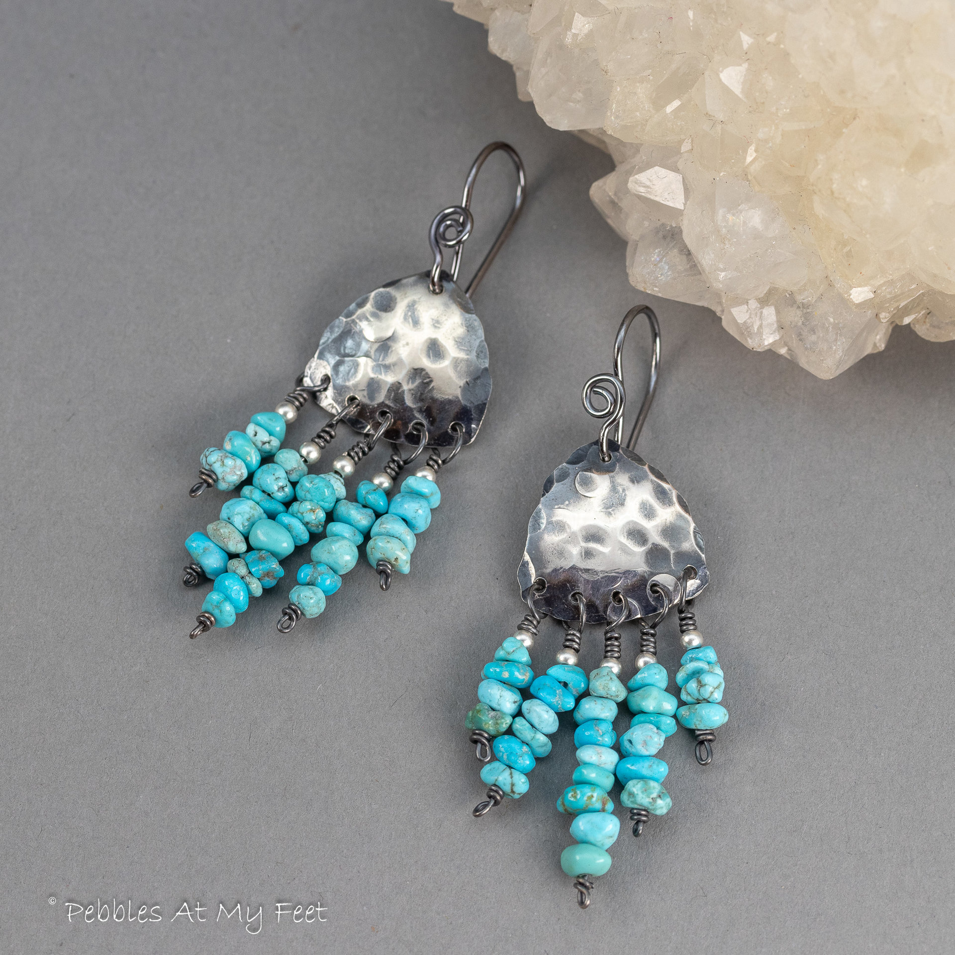 Sterling Silver Earrings Have a Dangling Fringe of Turquoise Chips