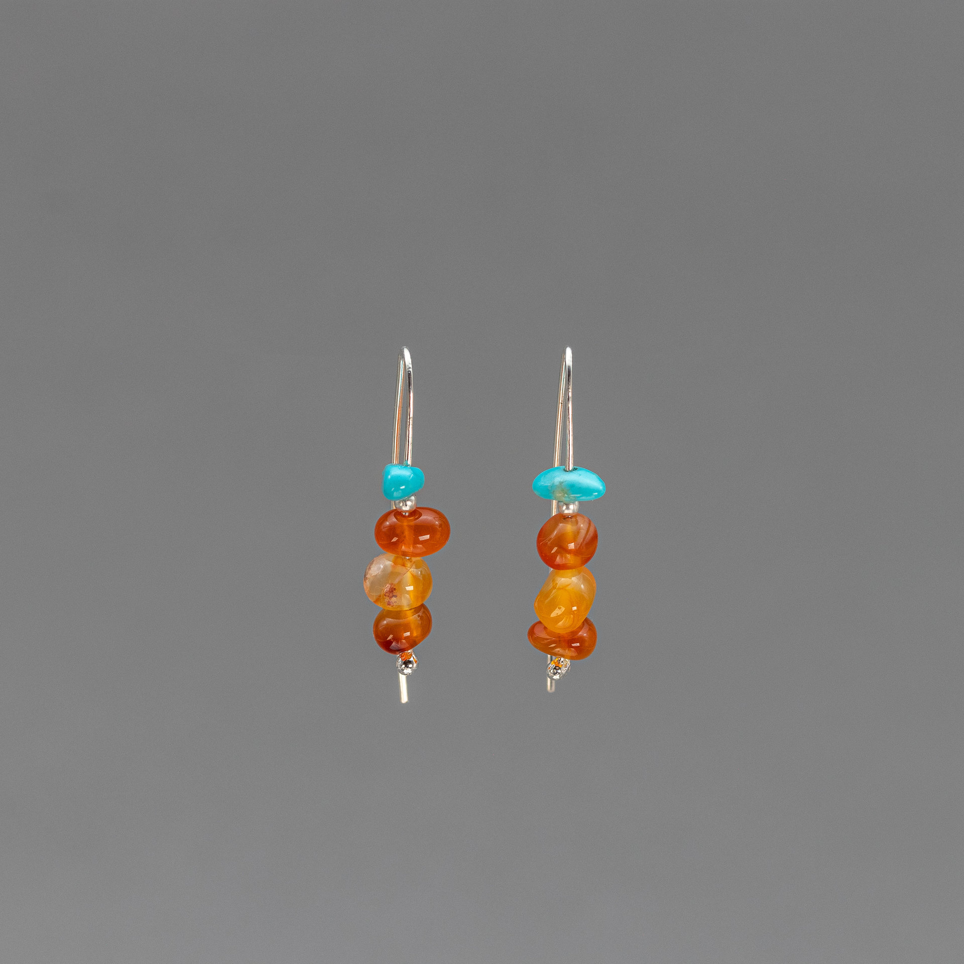 Sterling Silver Drop Earrings with Orange and Turquoise Stones