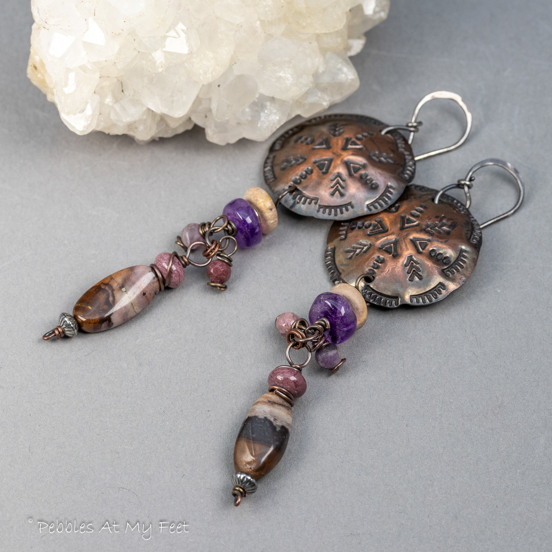 Western Style Textured Copper Mandala Earrings